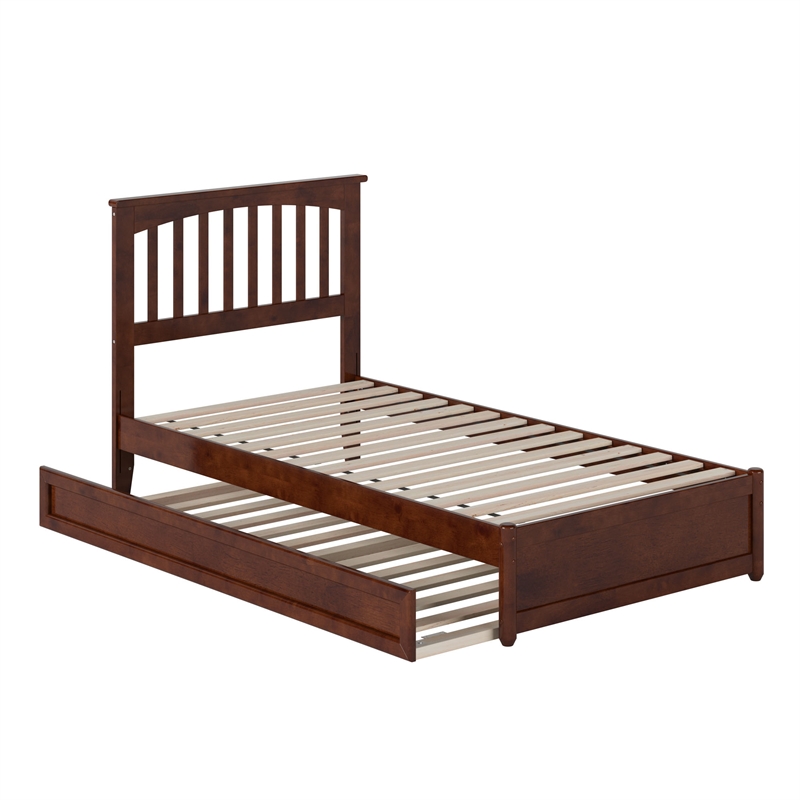 Everett Twin Wood Platform Bed with Panel Footboard and Twin Trundle in Walnut