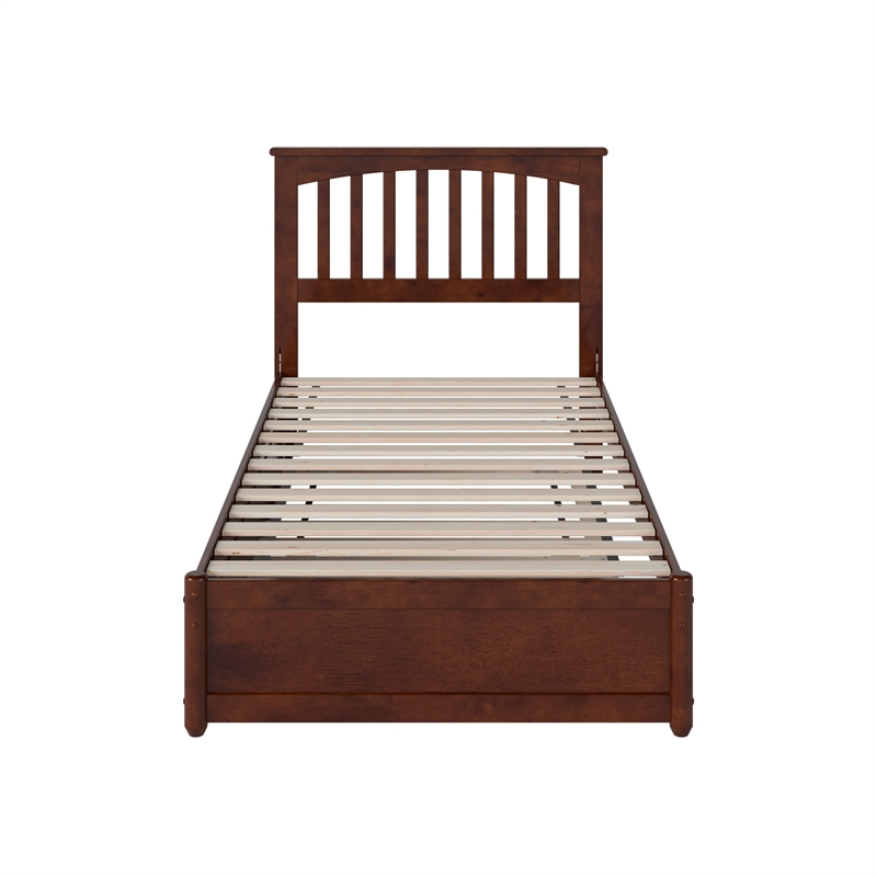 Everett Twin Wood Platform Bed with Panel Footboard and Twin Trundle in Walnut