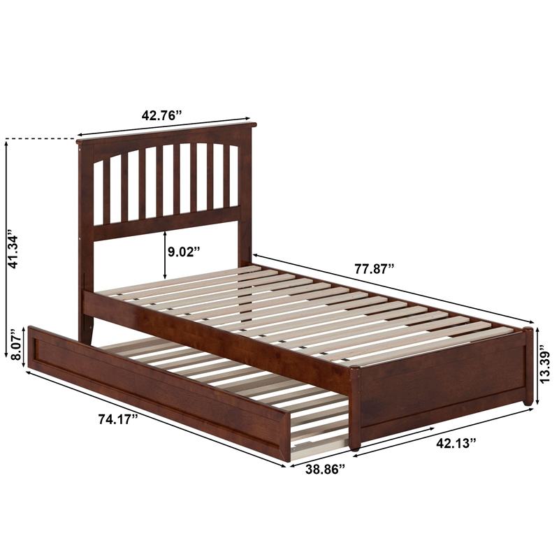 Everett Twin Wood Platform Bed with Panel Footboard and Twin Trundle in Walnut