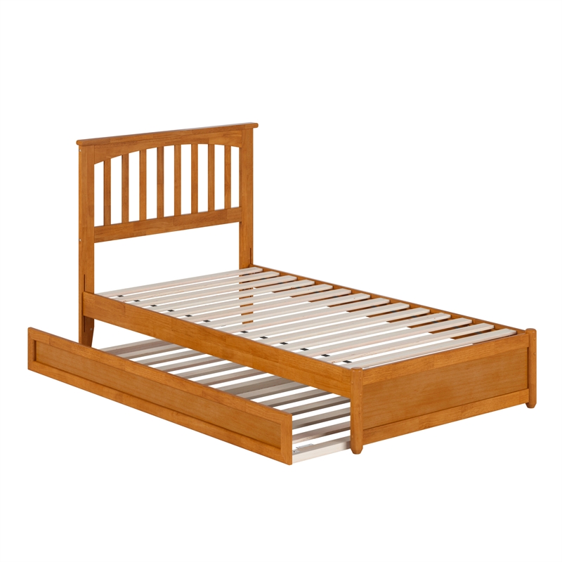 Everett Twin Platform Bed with Panel Footboard & Twin Trundle in Light Toffee
