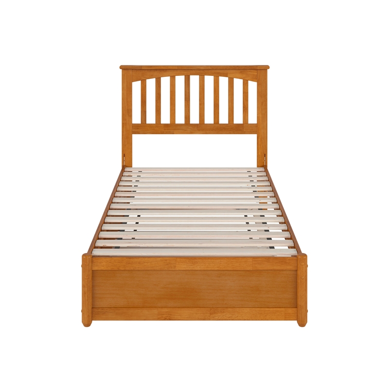 Everett Twin Platform Bed with Panel Footboard & Twin Trundle in Light Toffee