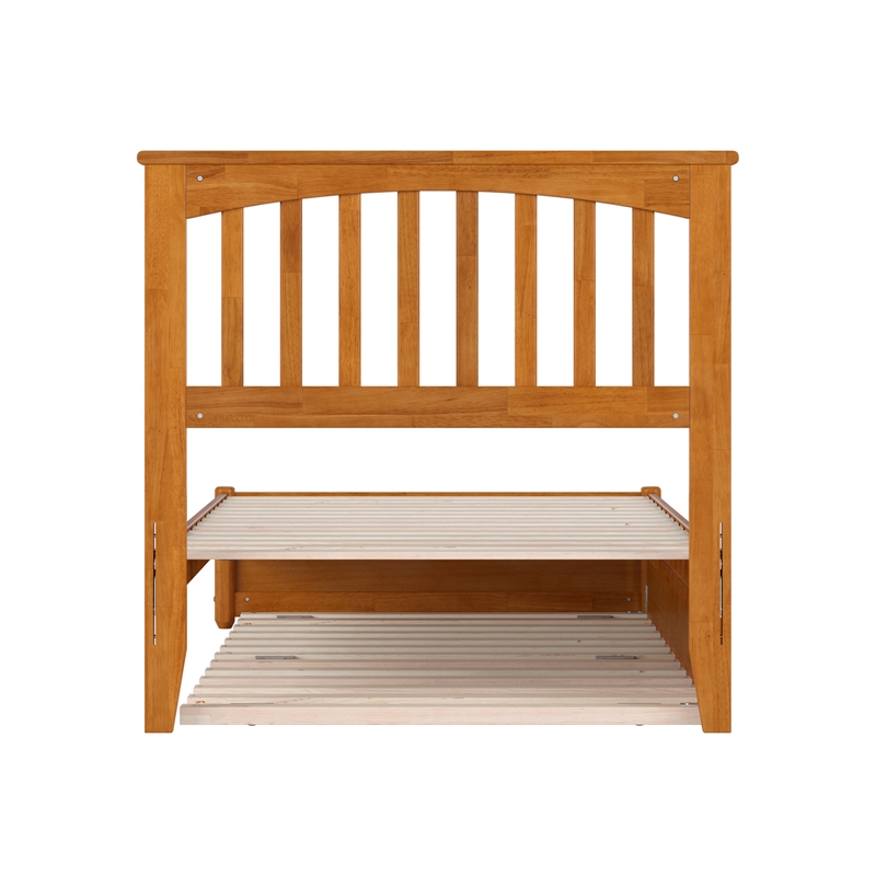 Everett Twin Platform Bed with Panel Footboard & Twin Trundle in Light Toffee