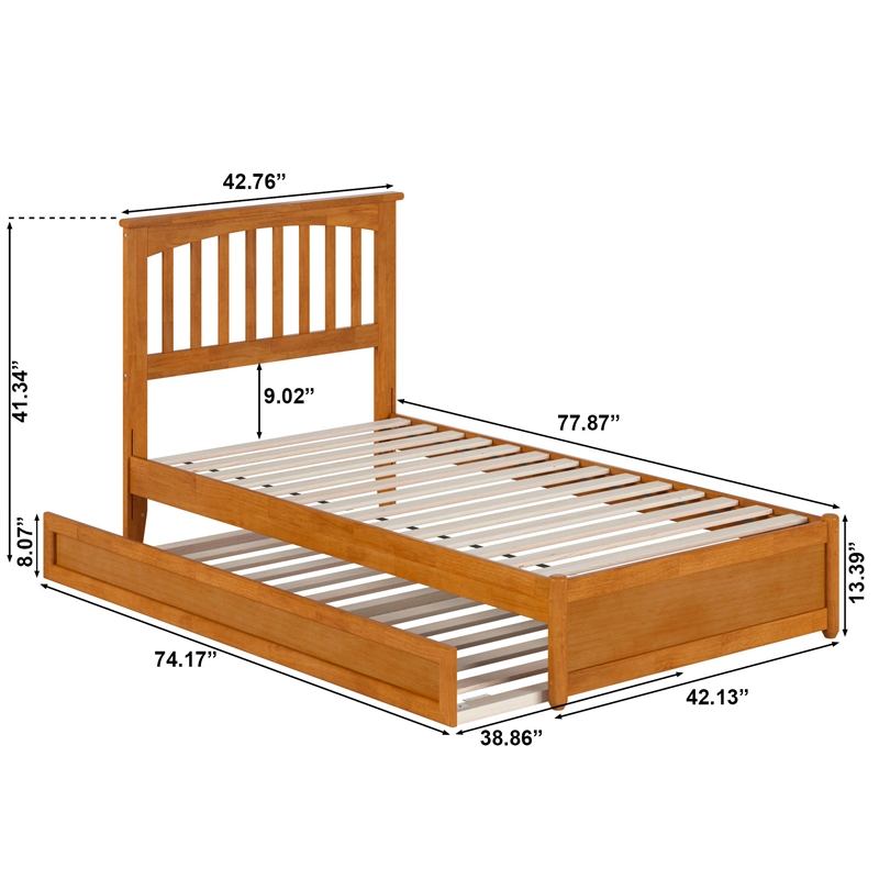 Everett Twin Platform Bed with Panel Footboard & Twin Trundle in Light Toffee