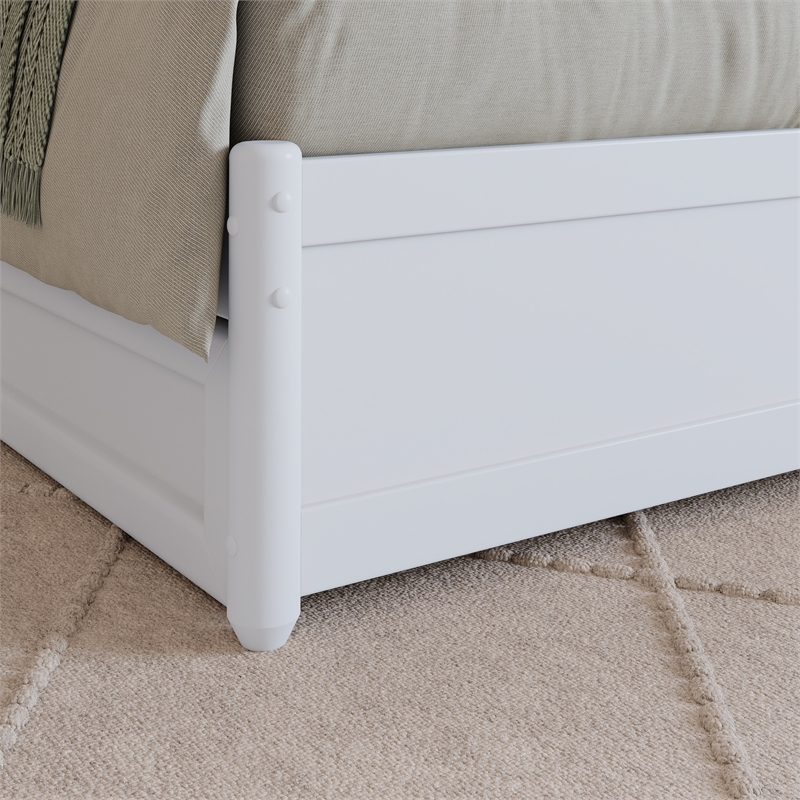 Everett Full Wood Platform Bed with Panel Footboard and Twin Trundle in White