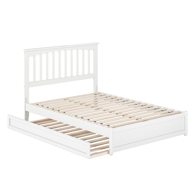 Everett Full Wood Platform Bed with Panel Footboard and Twin Trundle in White