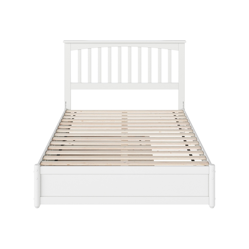 Everett Full Wood Platform Bed with Panel Footboard and Twin Trundle in White