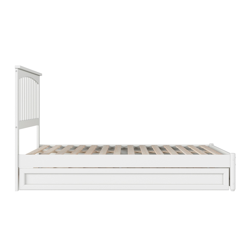 Everett Full Wood Platform Bed with Panel Footboard and Twin Trundle in White