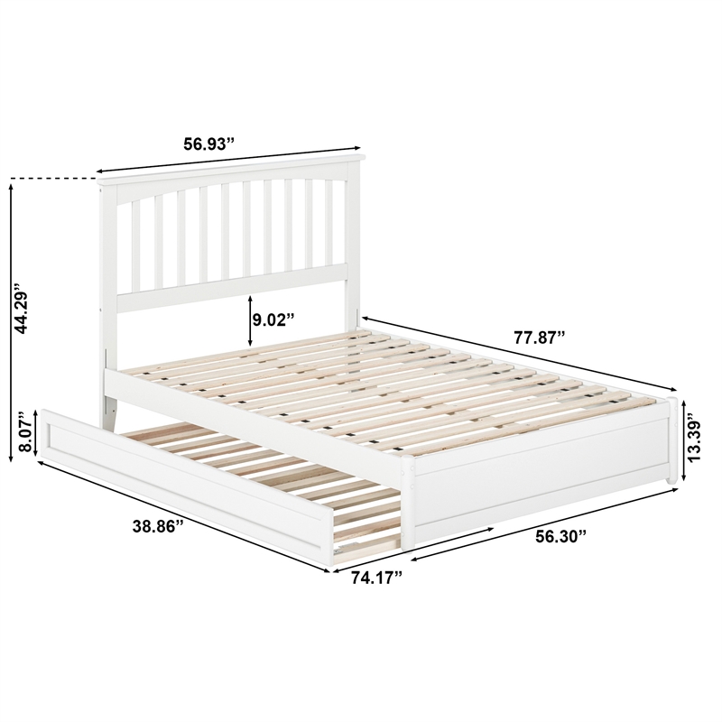 Everett Full Wood Platform Bed with Panel Footboard and Twin Trundle in White