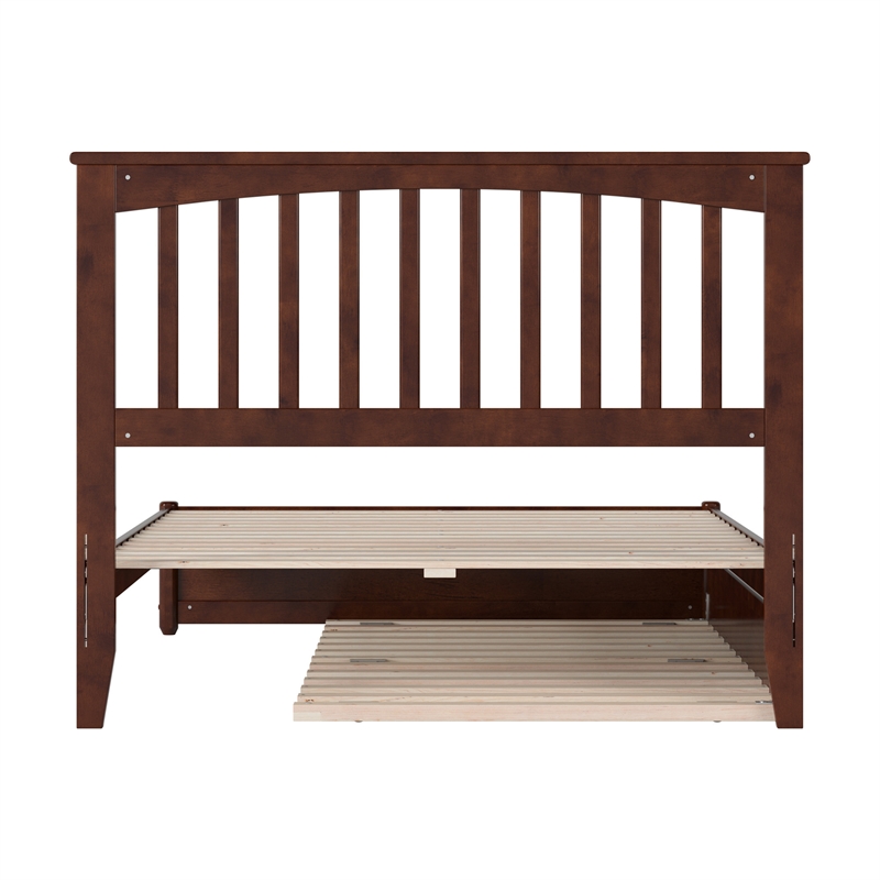 Everett Full Wood Platform Bed with Panel Footboard and Twin Trundle in Walnut