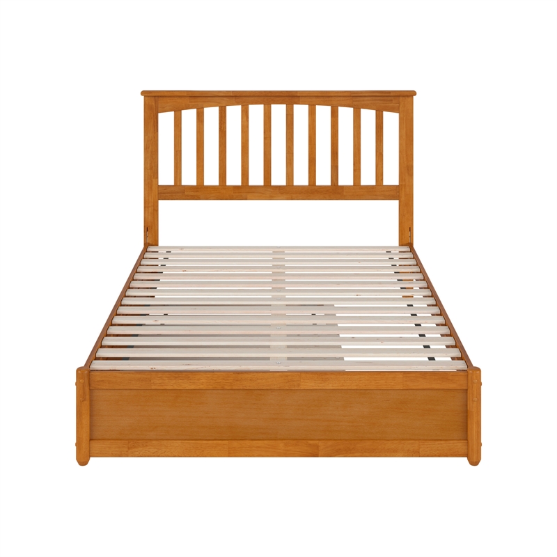 Everett Full Platform Bed with Panel Footboard & Twin Trundle in Light Toffee