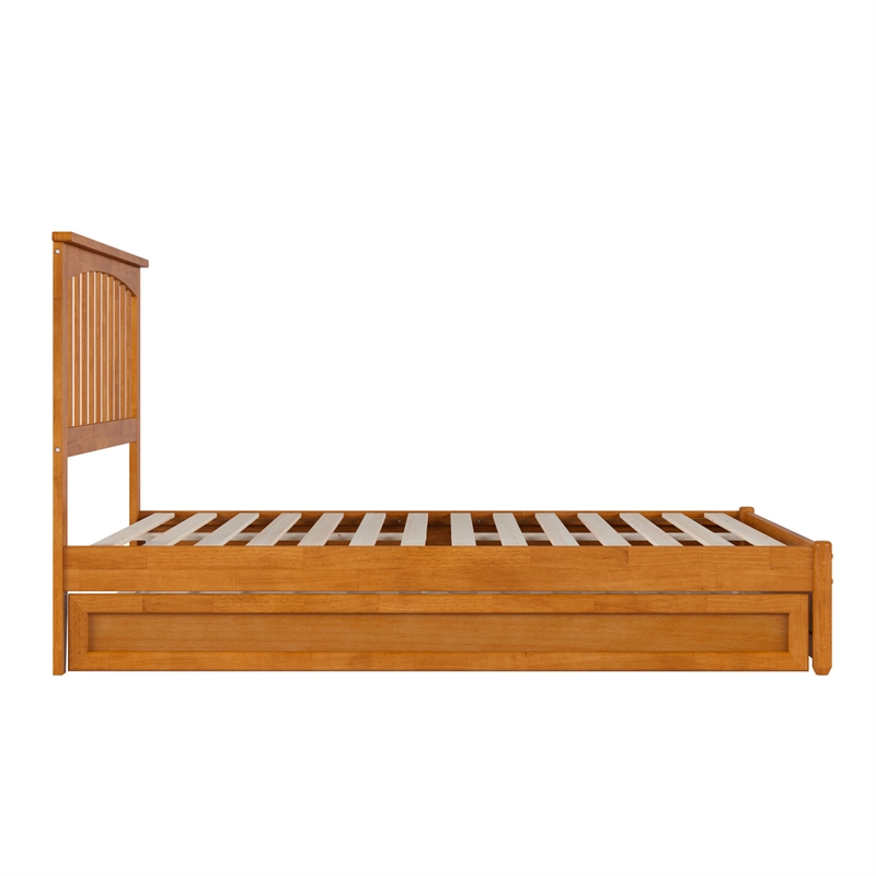 Everett Full Platform Bed with Panel Footboard & Twin Trundle in Light Toffee