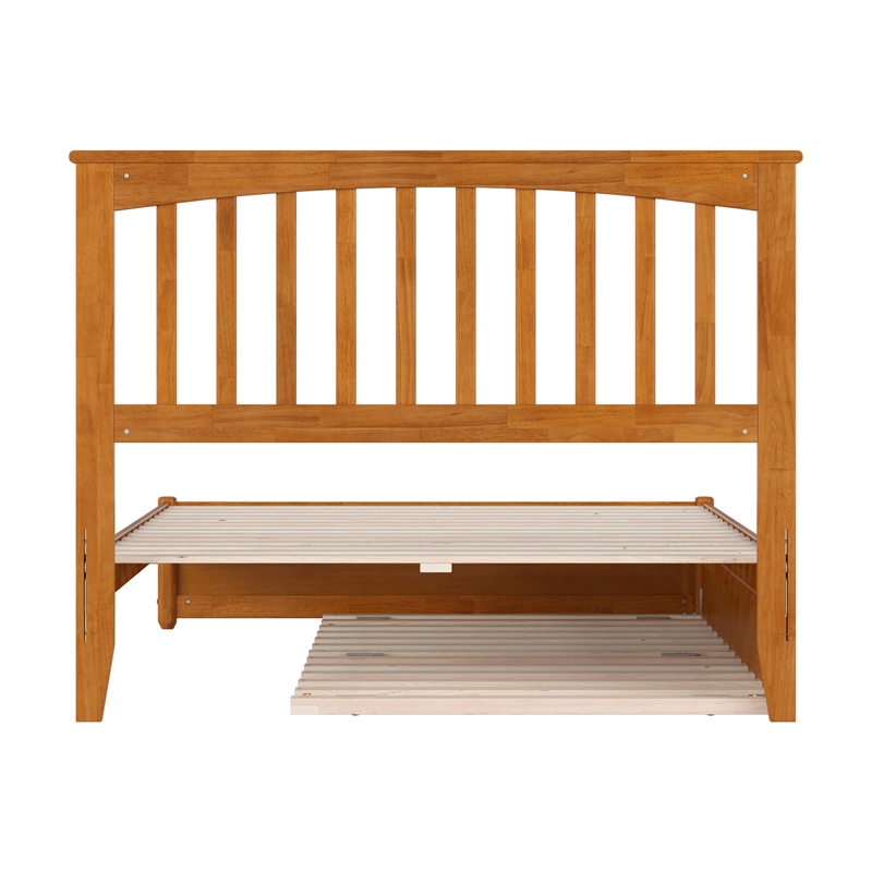 Everett Full Platform Bed with Panel Footboard & Twin Trundle in Light Toffee