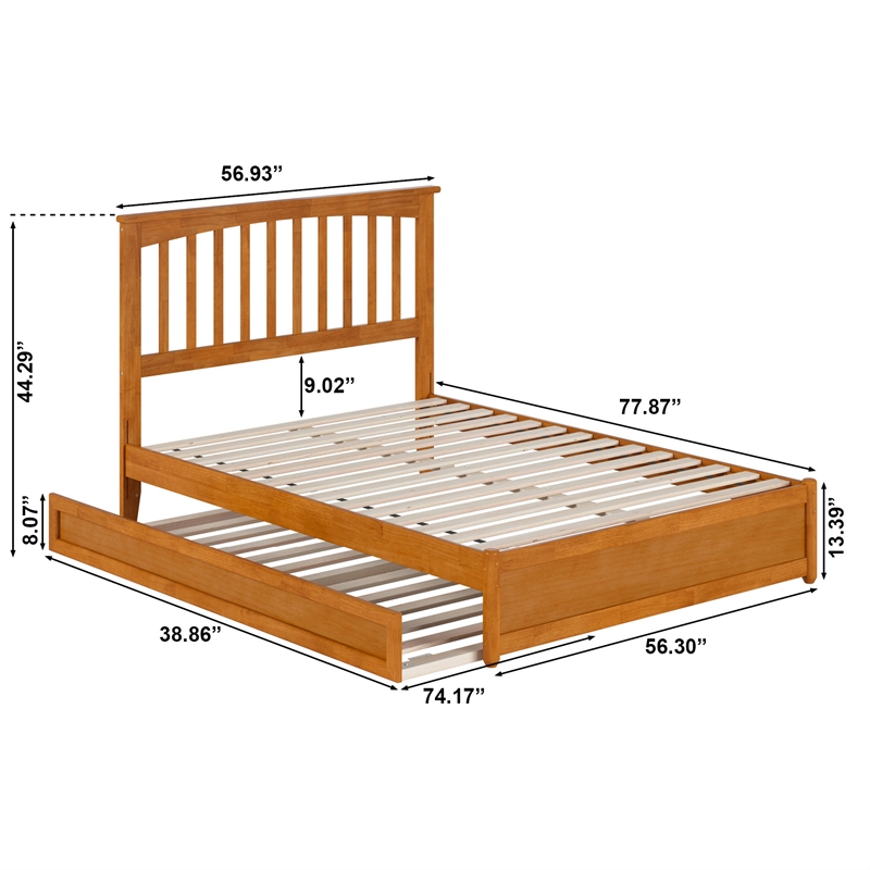 Everett Full Platform Bed with Panel Footboard & Twin Trundle in Light Toffee