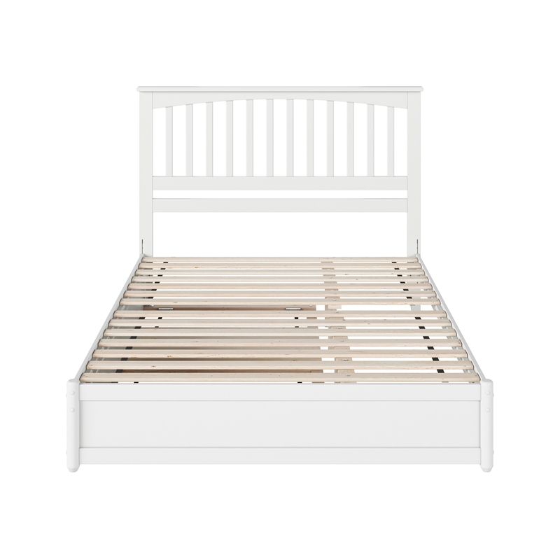 Everett Queen Wood Platform Bed with Panel Footboard & Twin XL Trundle in White