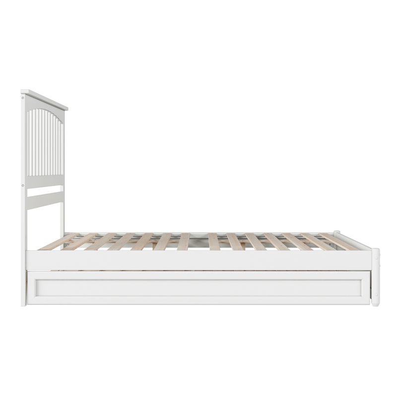 Everett Queen Wood Platform Bed with Panel Footboard & Twin XL Trundle in White