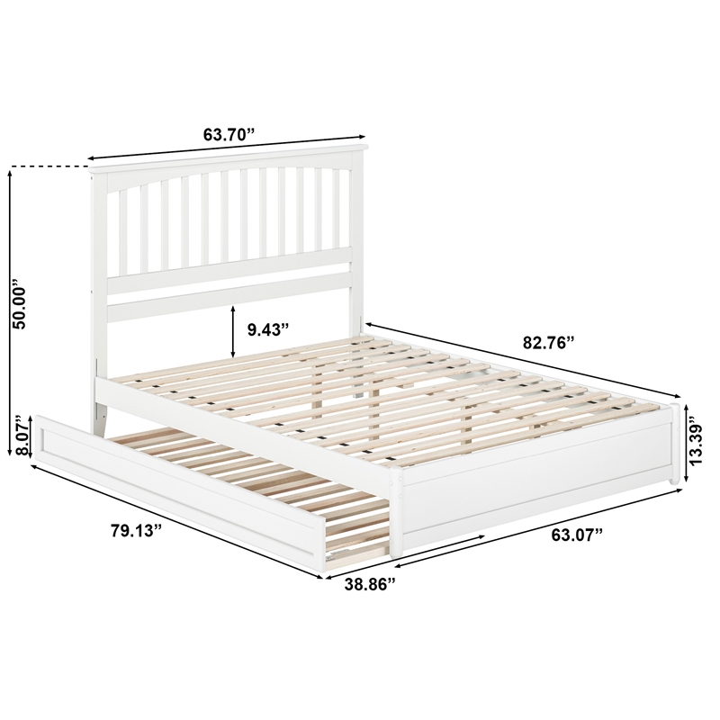 Everett Queen Wood Platform Bed with Panel Footboard & Twin XL Trundle in White
