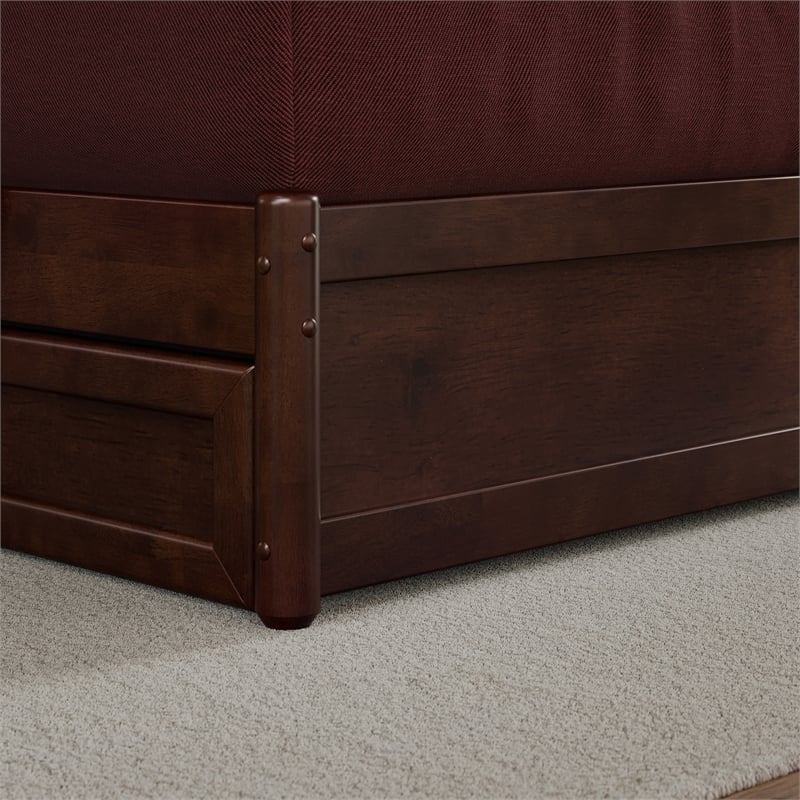 Everett Queen Wood Platform Bed with Panel Footboard & Twin XL Trundle in Walnut