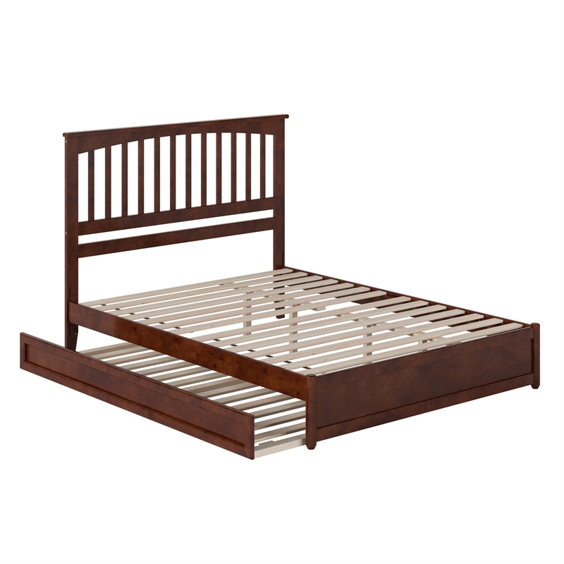 Everett Queen Wood Platform Bed with Panel Footboard & Twin XL Trundle in Walnut