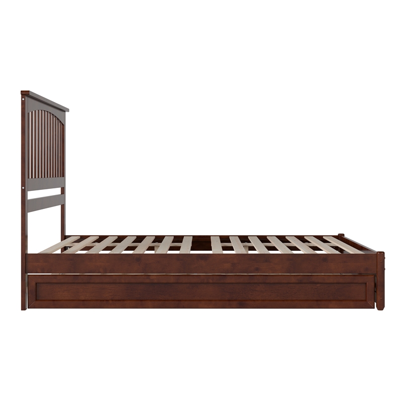 Everett Queen Wood Platform Bed with Panel Footboard & Twin XL Trundle in Walnut
