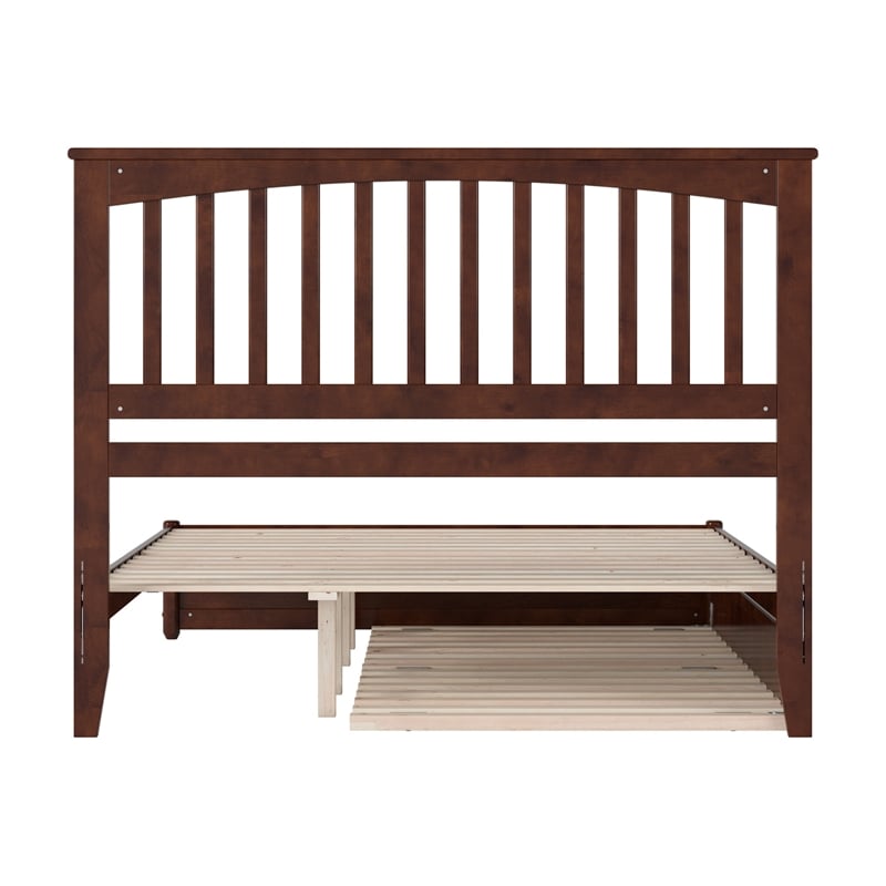 Everett Queen Wood Platform Bed with Panel Footboard & Twin XL Trundle in Walnut