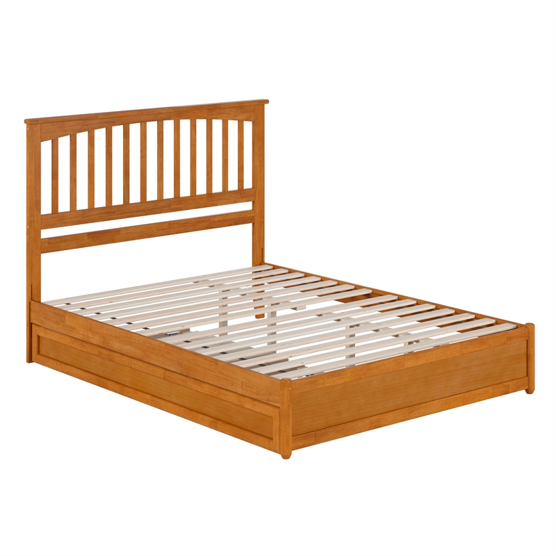 Everett Queen Platform Bed with Panel Footboard & TXL Trundle in Light Toffee