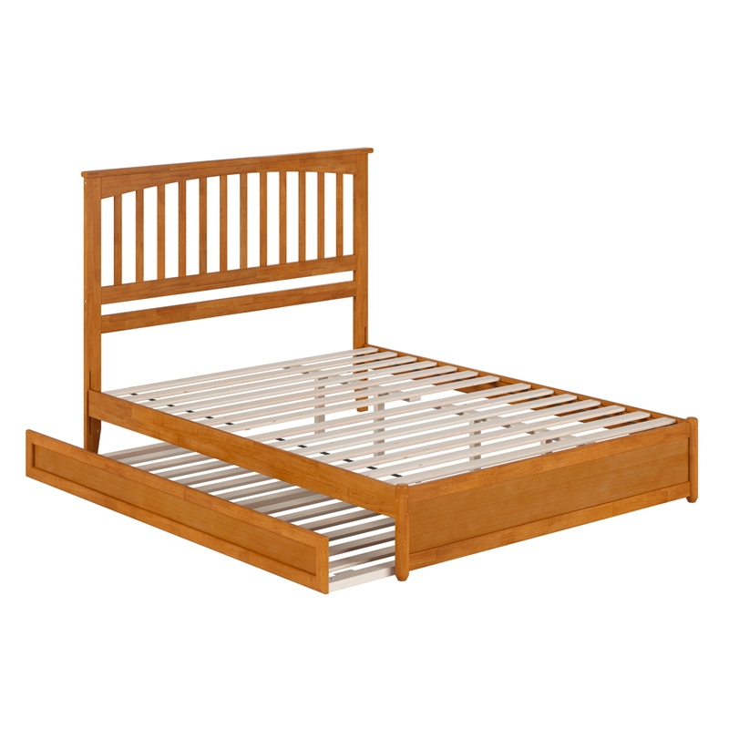 Everett Queen Platform Bed with Panel Footboard & TXL Trundle in Light Toffee