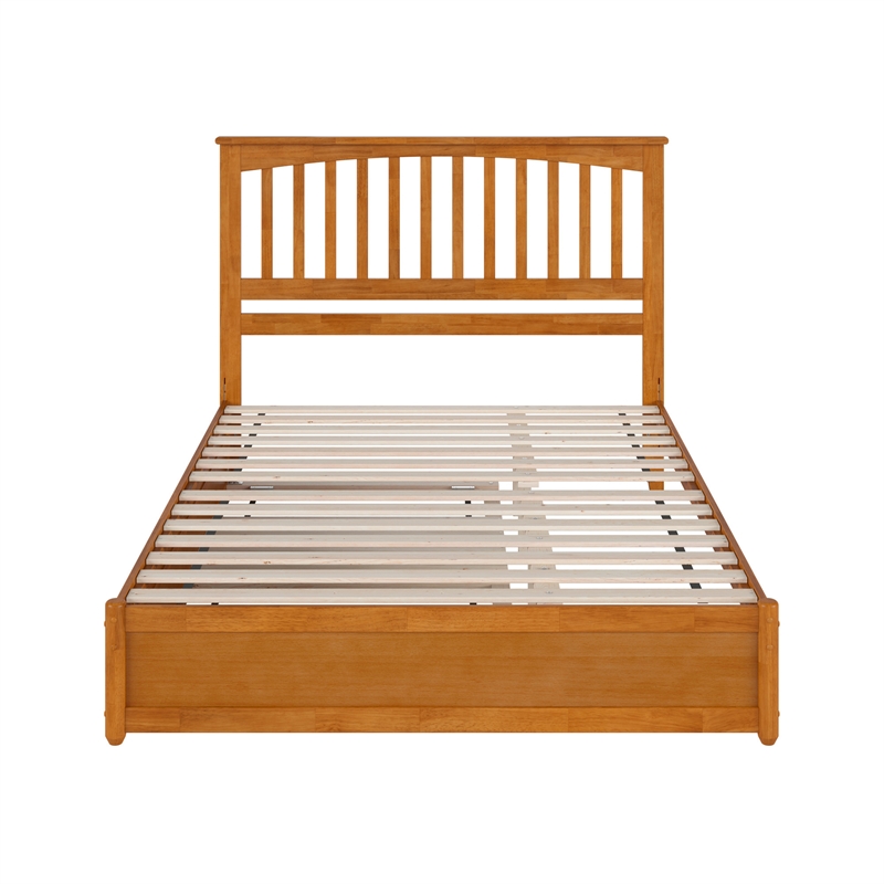 Everett Queen Platform Bed with Panel Footboard & TXL Trundle in Light Toffee