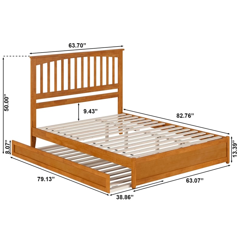 Everett Queen Platform Bed with Panel Footboard & TXL Trundle in Light Toffee