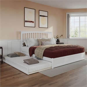 Everett King Wood Platform Bed with Panel Footboard and Twin XL Trundle in White