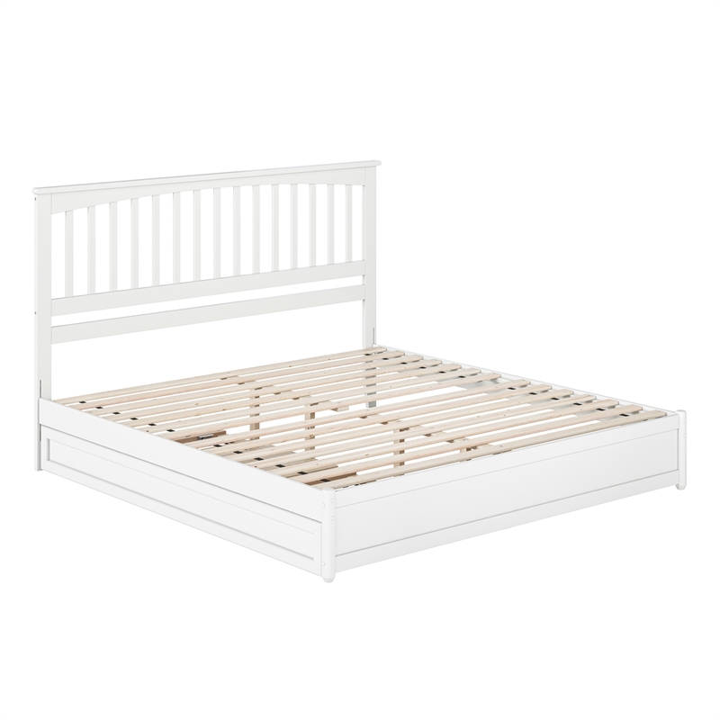 Everett King Wood Platform Bed with Panel Footboard and Twin XL Trundle in White
