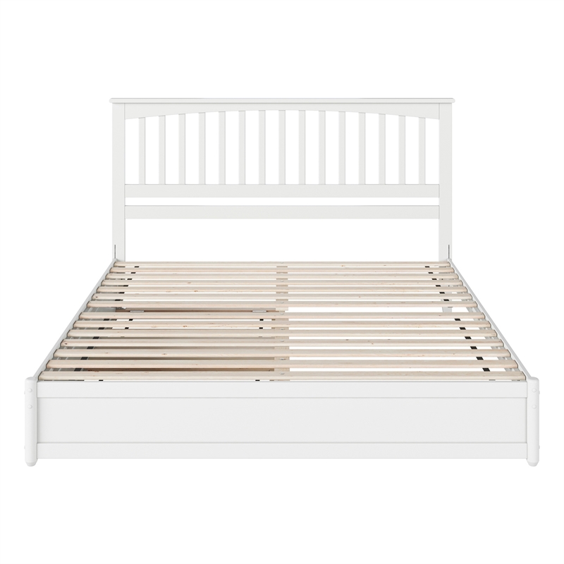 Everett King Wood Platform Bed with Panel Footboard and Twin XL Trundle in White