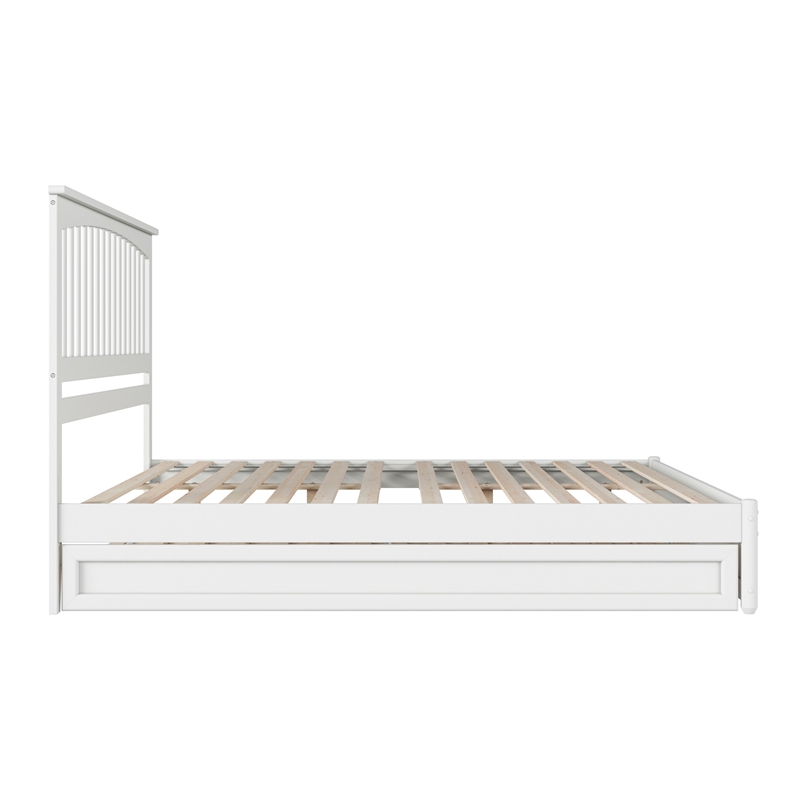 Everett King Wood Platform Bed with Panel Footboard and Twin XL Trundle in White