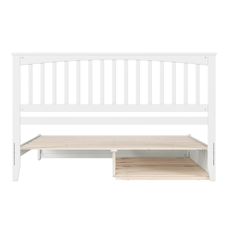 Everett King Wood Platform Bed with Panel Footboard and Twin XL Trundle in White