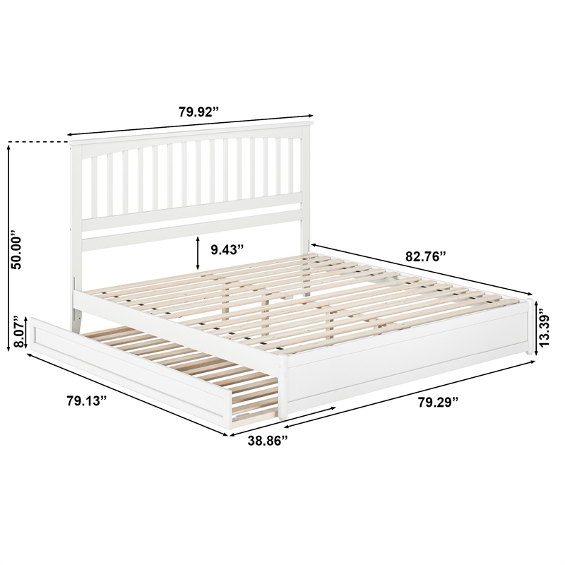 Everett King Wood Platform Bed with Panel Footboard and Twin XL Trundle in White