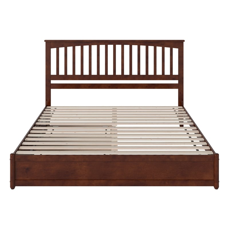 Everett King Wood Platform Bed with Panel Footboard & Twin XL Trundle in Walnut