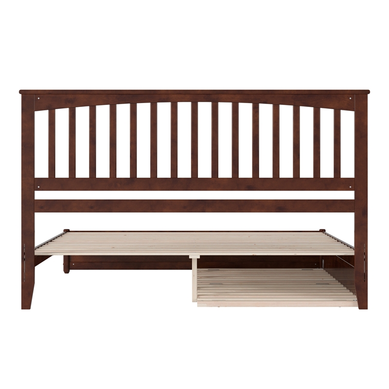 Everett King Wood Platform Bed with Panel Footboard & Twin XL Trundle in Walnut