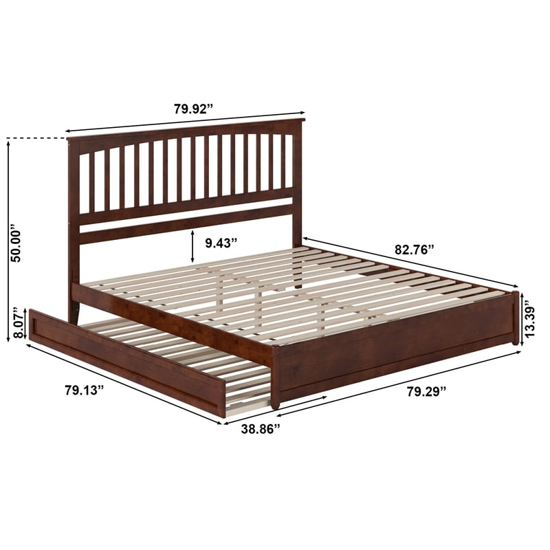 Everett King Wood Platform Bed with Panel Footboard & Twin XL Trundle in Walnut