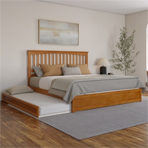 Everett King Platform Bed with Panel Footboard & TXL Trundle in Light Toffee