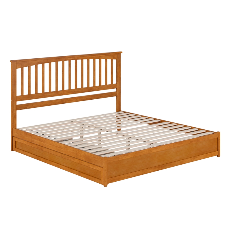 Everett King Platform Bed with Panel Footboard & TXL Trundle in Light Toffee
