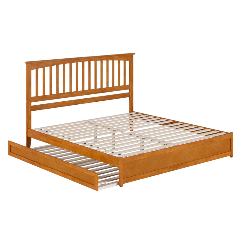 Everett King Platform Bed with Panel Footboard & TXL Trundle in Light Toffee