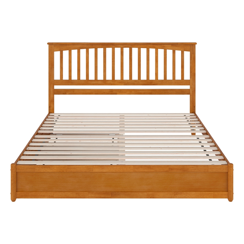 Everett King Platform Bed with Panel Footboard & TXL Trundle in Light Toffee