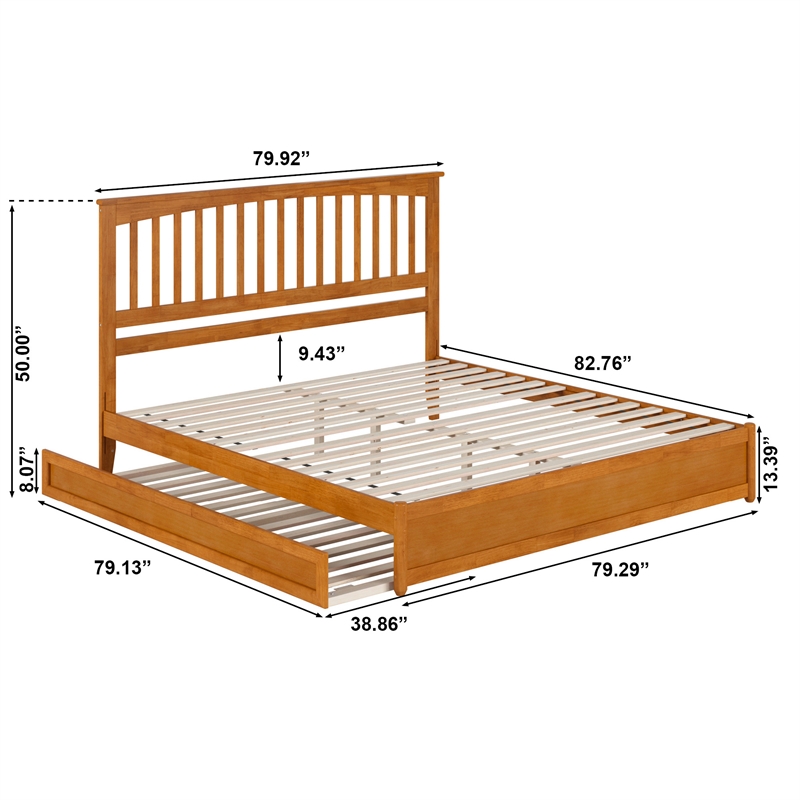 Everett King Platform Bed with Panel Footboard & TXL Trundle in Light Toffee