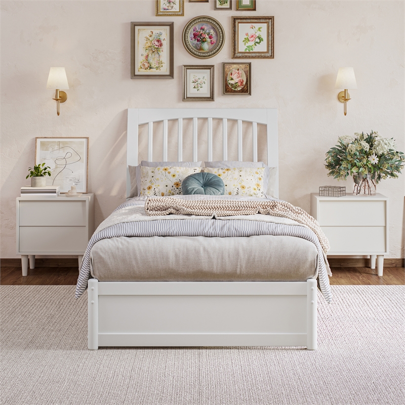 Roslyn Twin XL Platform Bed with Panel Footboard & 2 Storage Drawers in White