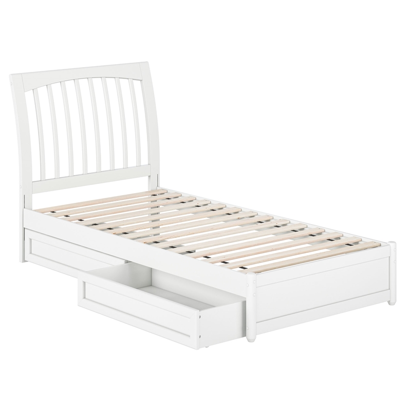 Roslyn Twin XL Platform Bed with Panel Footboard & 2 Storage Drawers in White