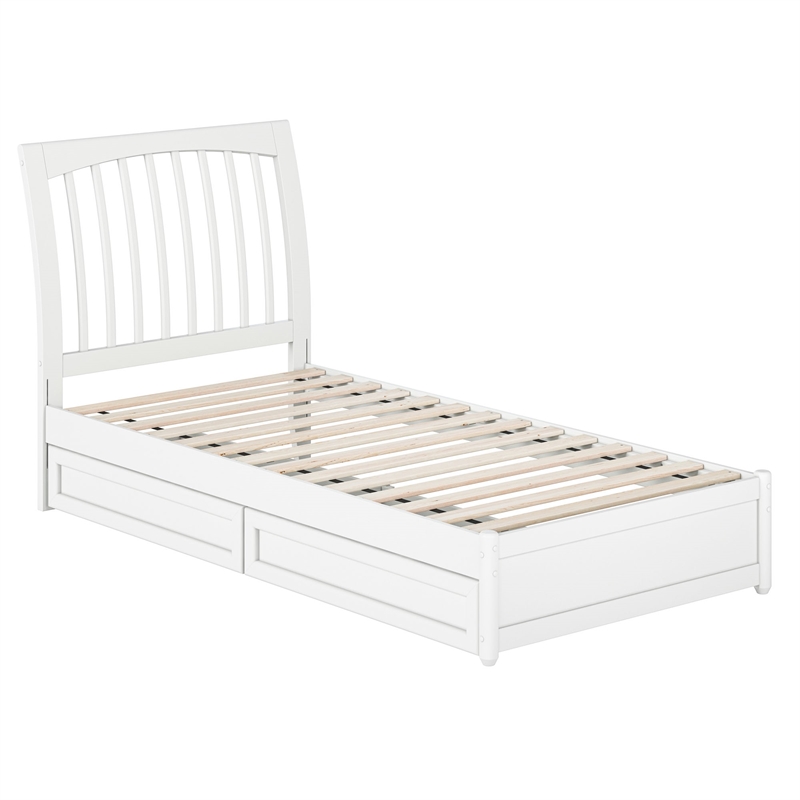 Roslyn Twin XL Platform Bed with Panel Footboard & 2 Storage Drawers in White