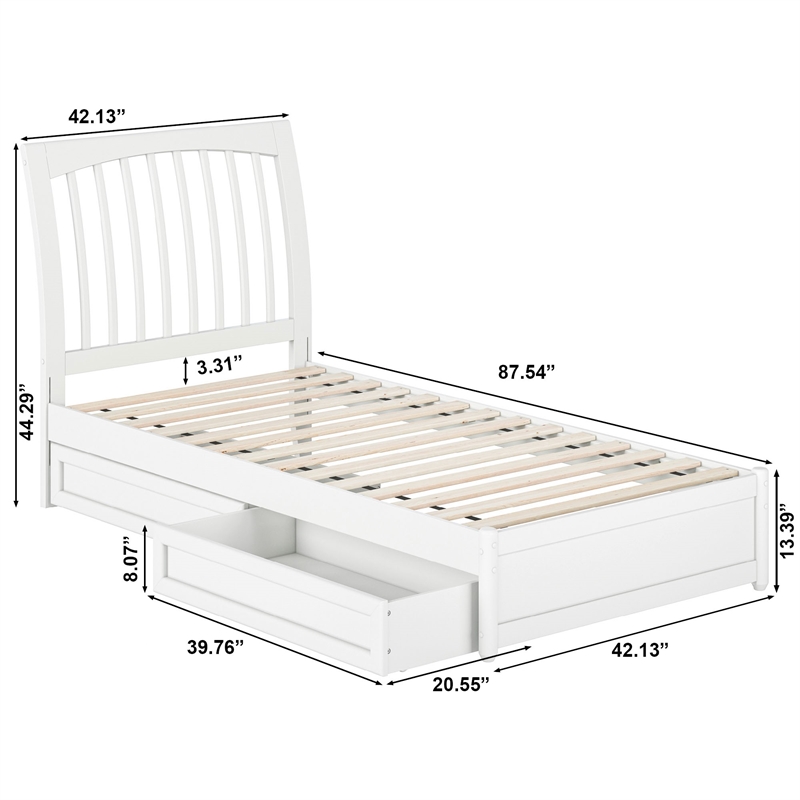 Roslyn Twin XL Platform Bed with Panel Footboard & 2 Storage Drawers in White