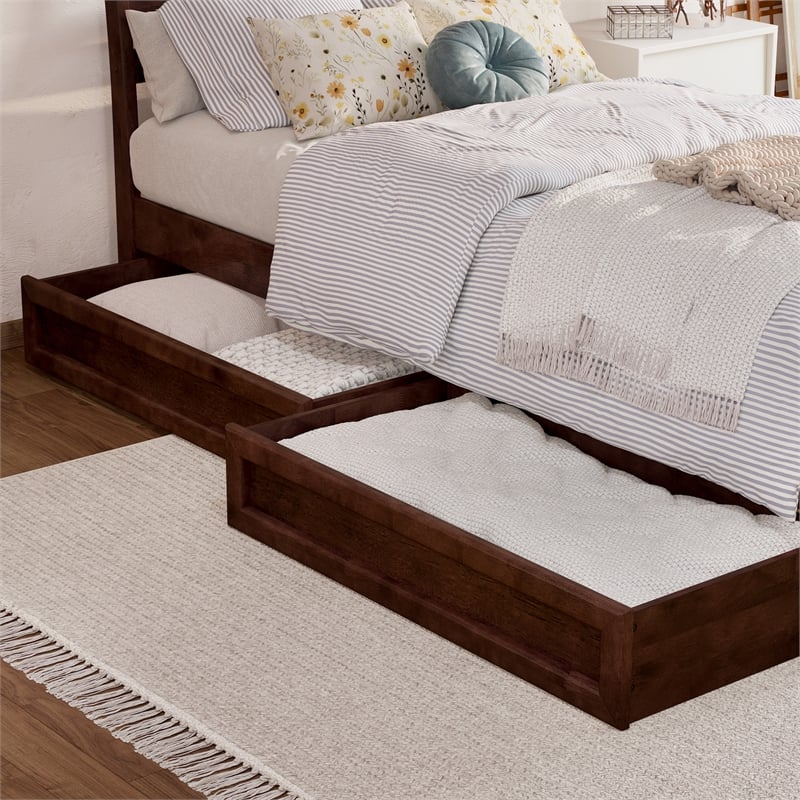 Roslyn Twin XL Platform Bed with Panel Footboard & 2 Storage Drawers in Walnut