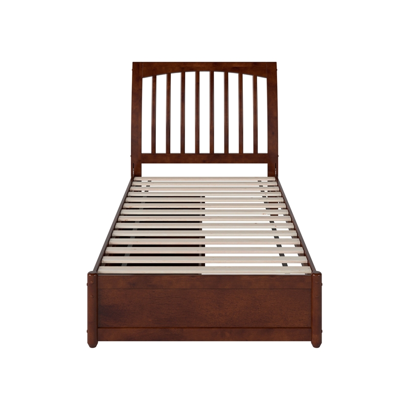 Roslyn Twin XL Platform Bed with Panel Footboard & 2 Storage Drawers in Walnut