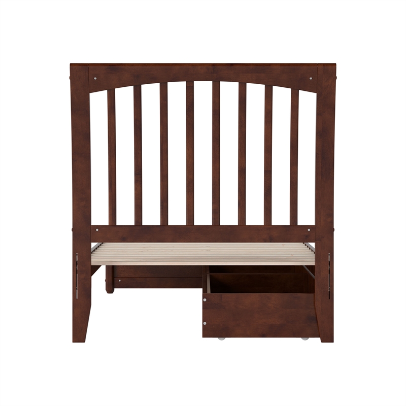 Roslyn Twin XL Platform Bed with Panel Footboard & 2 Storage Drawers in Walnut