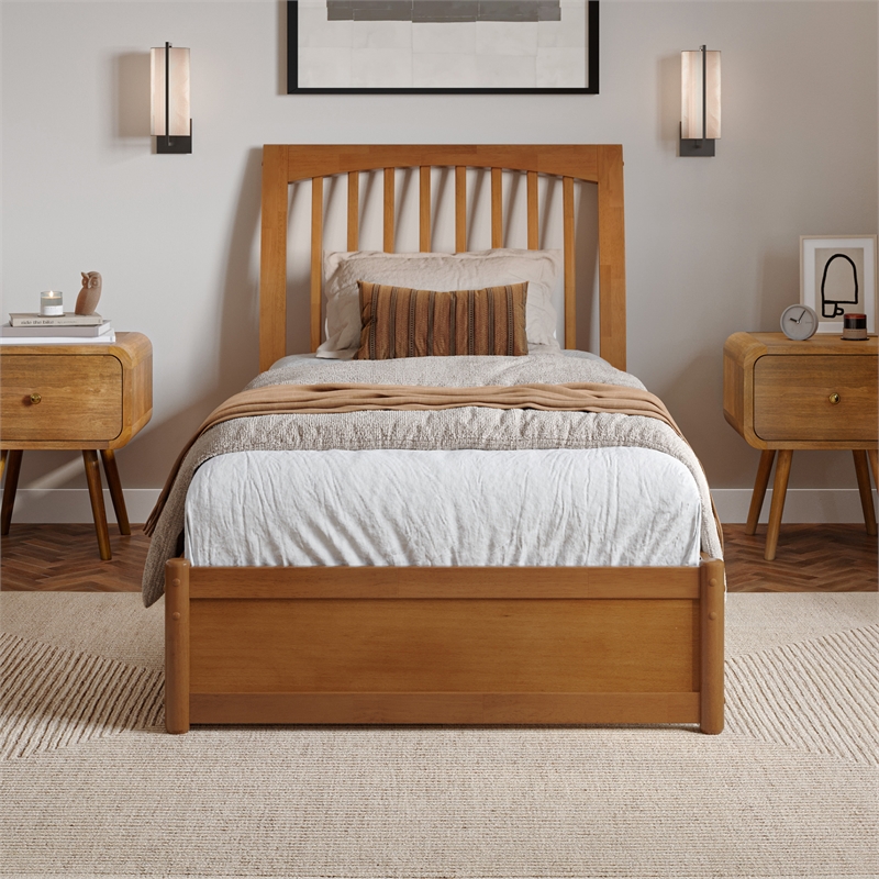 Roslyn Twin XL Platform Bed Panel Footboard & 2 Storage Drawers in Light Toffee